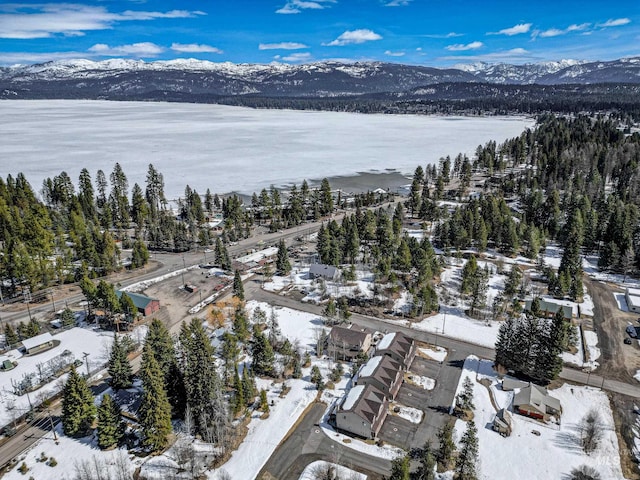 snowy aerial view featuring a mountain view