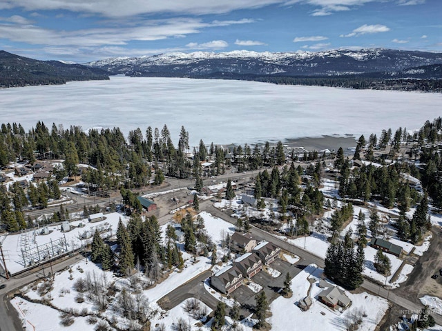 snowy aerial view featuring a mountain view