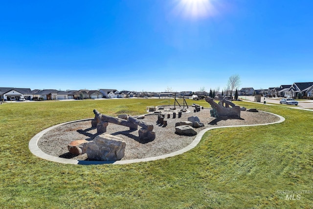 view of property's community with a lawn and a residential view