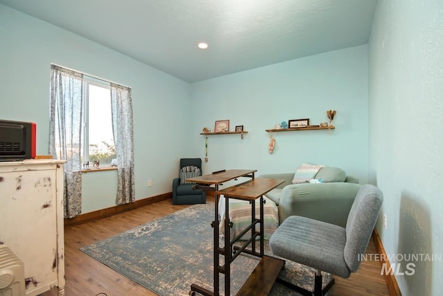 home office featuring hardwood / wood-style floors