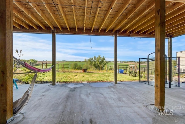 view of terrace with a rural view