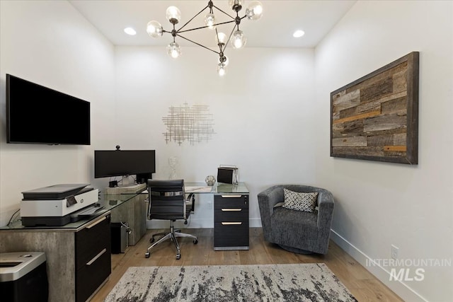 1093 N Morehouse Ave, Eagle, ID 83616 - office space with an inviting chandelier, light wood-style flooring, and baseboards