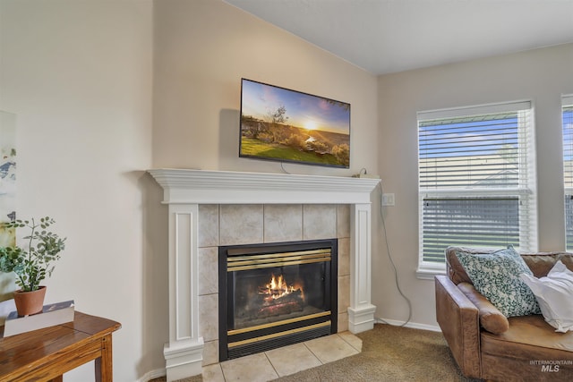 1460 N Pointe Dr, Twin Falls, ID 83301 - detailed view of a tiled fireplace and carpet floors