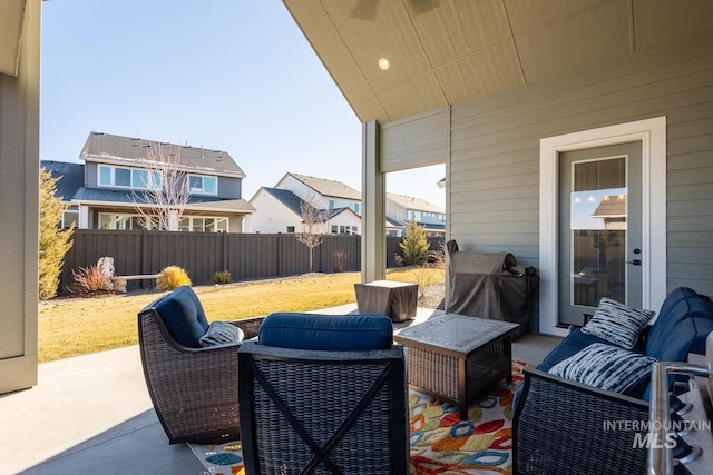 view of patio / terrace featuring a grill and an outdoor hangout area