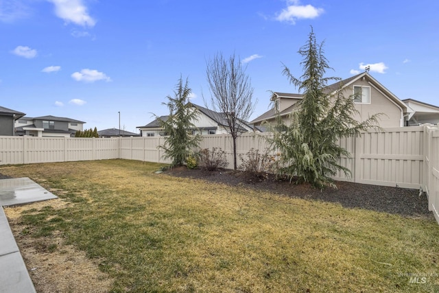 view of yard with a fenced backyard