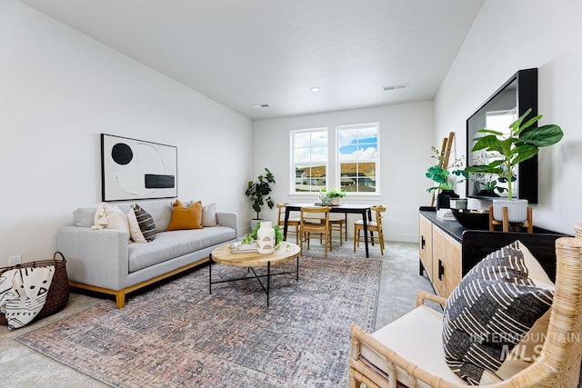 living room with carpet flooring