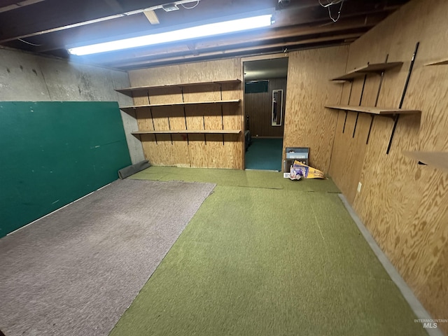 basement featuring carpet floors and electric panel