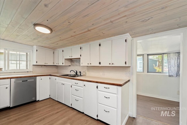 216 9th Ave N, Nampa, ID 83687 - kitchen with dishwasher, a sink, wooden ceiling, light wood-type flooring, and healthy amount of natural light