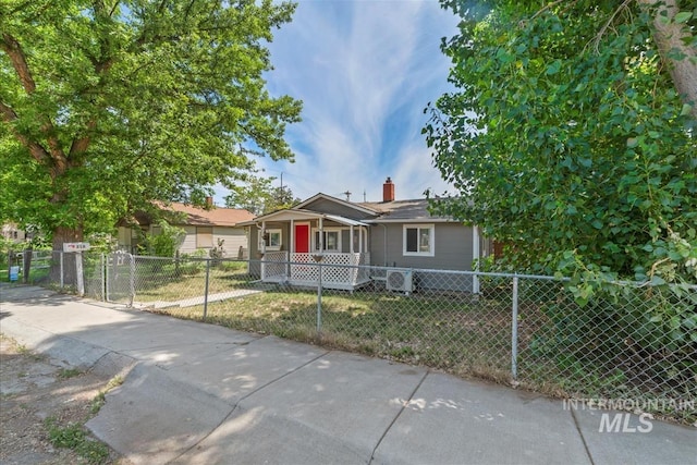 216 9th Ave N, Nampa, ID 83687 - ranch-style home with a fenced front yard and a chimney