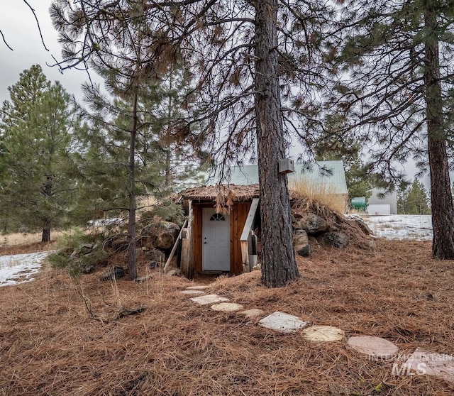 view of yard featuring a shed