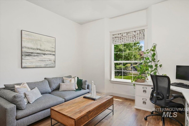 office space with hardwood / wood-style floors