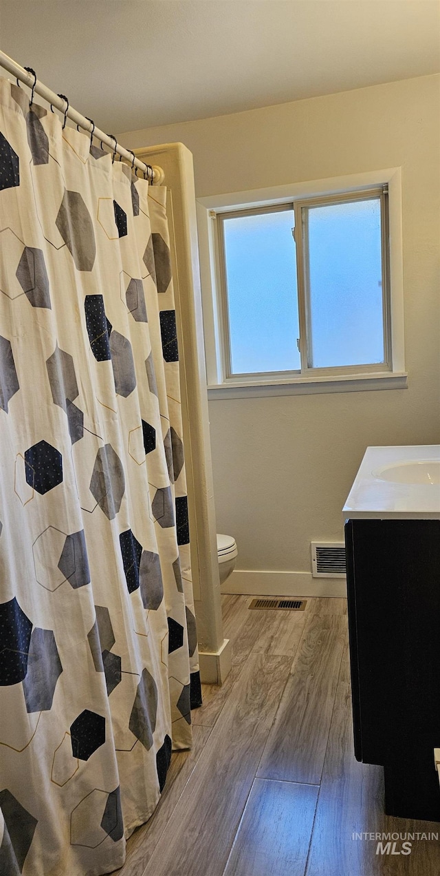 604 Monte Vis, Twin Falls, ID 83301 - full bathroom featuring wood finished floors, vanity, and a shower with curtain
