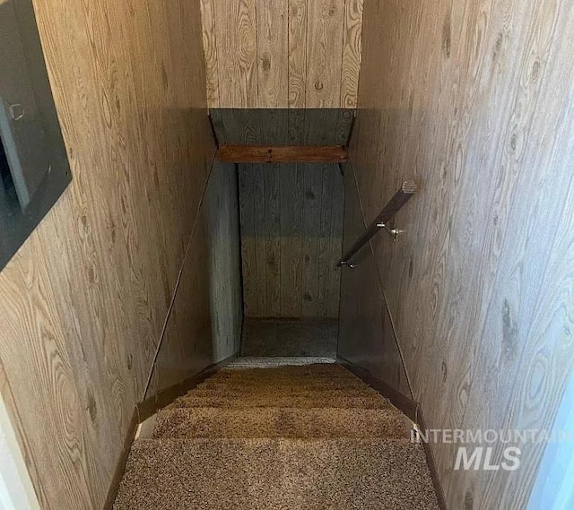 604 Monte Vis, Twin Falls, ID 83301 - staircase featuring wood walls