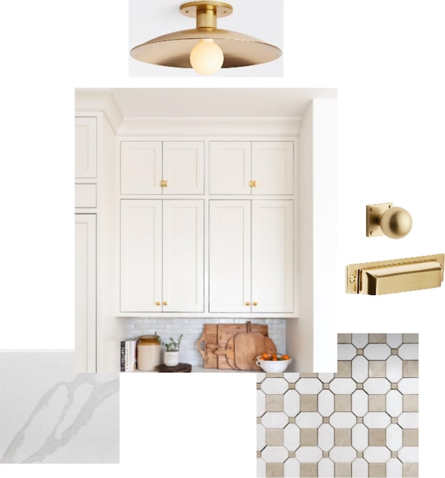 room details with white cabinetry and light stone countertops