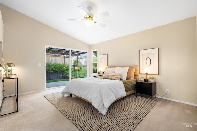 6460 S Lodgepole Pl, Boise, ID 83716 - bedroom with access to exterior, carpet flooring, baseboards, lofted ceiling, and ceiling fan