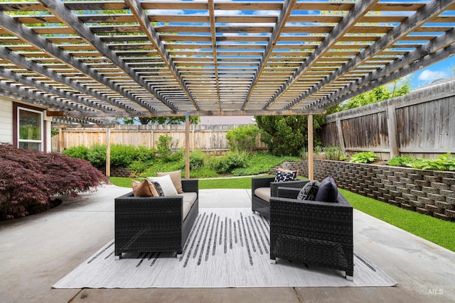 6460 S Lodgepole Pl, Boise, ID 83716 - fenced backyard featuring an outdoor living space and a pergola