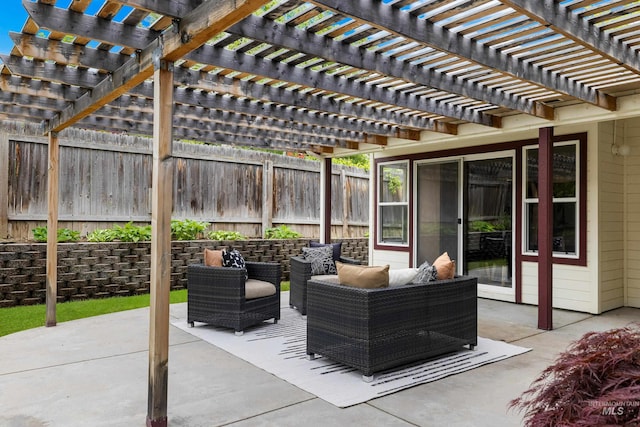 6460 S Lodgepole Pl, Boise, ID 83716 - fenced backyard with an outdoor hangout area, a patio, and a pergola
