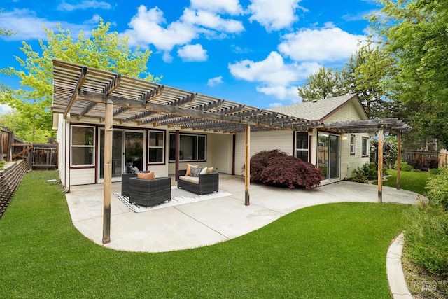 6460 S Lodgepole Pl, Boise, ID 83716 - rear view of property with a pergola, a patio, an outdoor living space, and a shingled roof