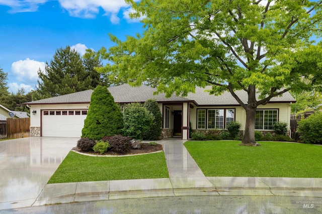 6460 S Lodgepole Pl, Boise, ID 83716 - ranch-style home with stone siding, concrete driveway, and a shingled roof