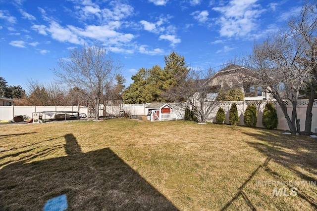 view of yard with a fenced backyard