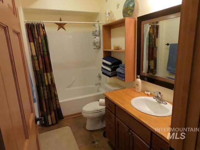 204 S 2nd St, Elk River, ID 83827 - bathroom with vanity, shower / tub combo, and tile patterned flooring