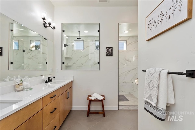 8237 W Corinthia St, Eagle, ID 83616 - full bathroom featuring a marble finish shower, double vanity, and tile patterned flooring