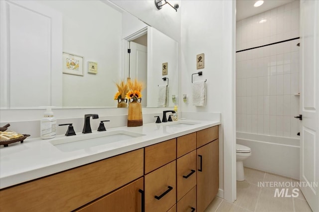 8237 W Corinthia St, Eagle, ID 83616 - full bathroom with double vanity, tile patterned flooring, shower / tub combination, and recessed lighting