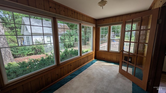 815 E 6th, Moscow, ID 83843 - unfurnished sunroom with carpet flooring, healthy amount of natural light, and wood walls
