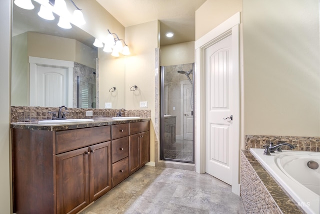 13569 Paoletti St, Caldwell, ID 83607 - full bathroom featuring a stall shower, double vanity, and a bath
