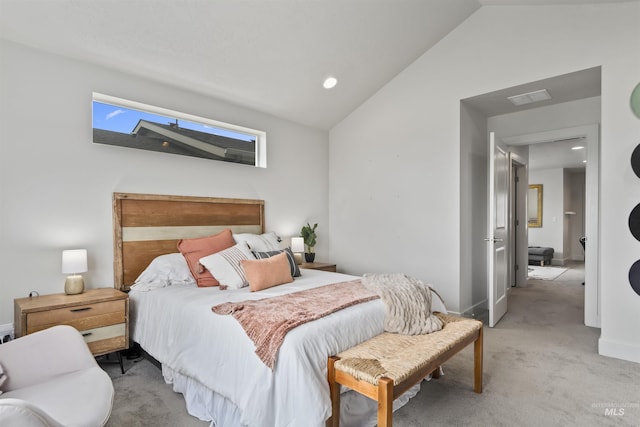 10110 Irongate Dr, Nampa, ID 83687 - bedroom featuring vaulted ceiling, visible vents, recessed lighting, and light colored carpet