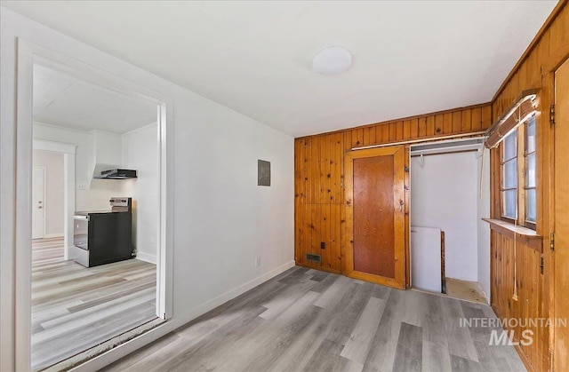 116 S Nectarine St, Nampa, ID 83686 - unfurnished bedroom with light wood-style floors, wooden walls, and a closet