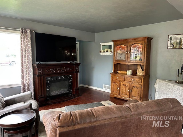 1527 13th Ave, Lewiston, ID 83501 - living area featuring dark wood finished floors and a high end fireplace