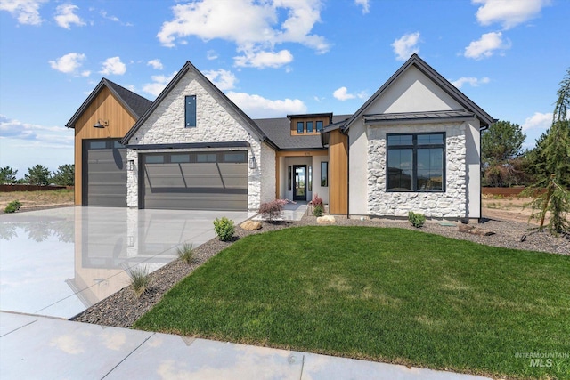 875 Creekwater, Eagle, ID 83616 - view of front of house with stone siding, an attached garage, driveway, and a front lawn