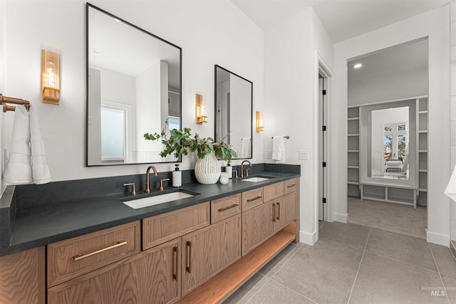 875 Creekwater, Eagle, ID 83616 - bathroom with double vanity, tile patterned floors, a closet, and recessed lighting