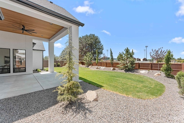 875 Creekwater, Eagle, ID 83616 - fenced backyard with a patio area and ceiling fan