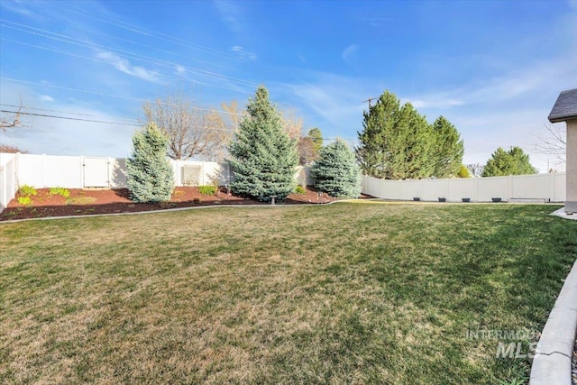 view of yard with a fenced backyard
