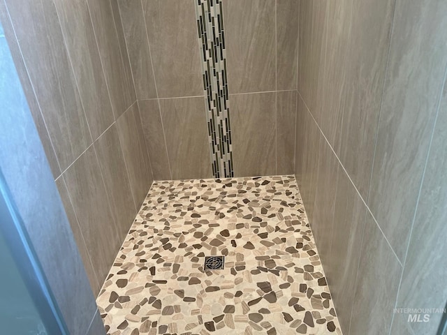 interior details featuring a tile shower