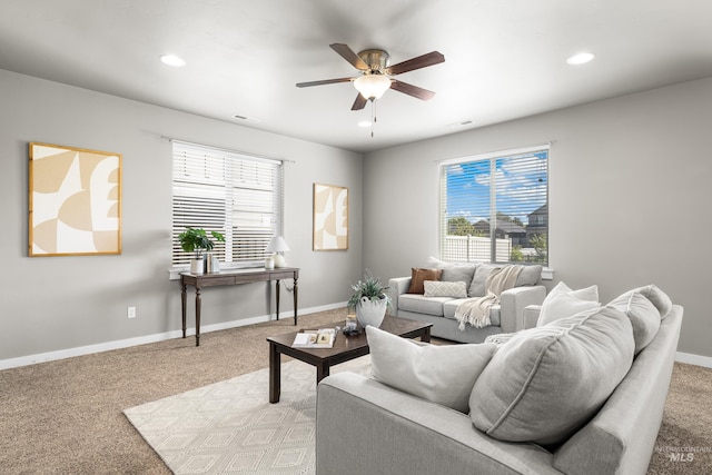 11661 W Baserri, Boise, ID 83709 - living room featuring ceiling fan, carpet flooring, baseboards, and recessed lighting