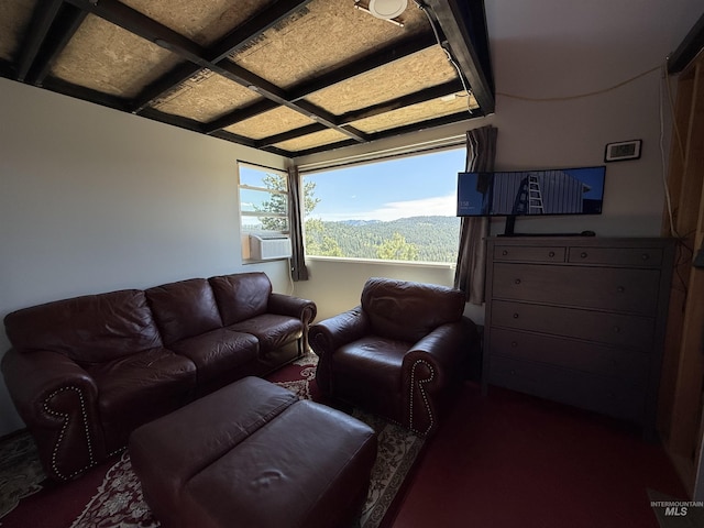 7 Ridgetop Pl, Boise, ID 83716 - living room featuring coffered ceiling, cooling unit, and dark colored carpet
