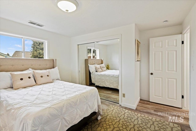 bedroom with a closet and wood-type flooring