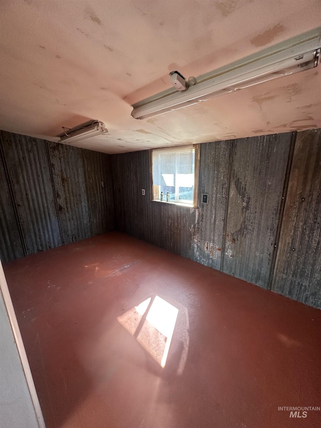 below grade area with wood walls