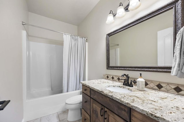 full bathroom with vanity, tile patterned flooring, toilet, and shower / bath combo