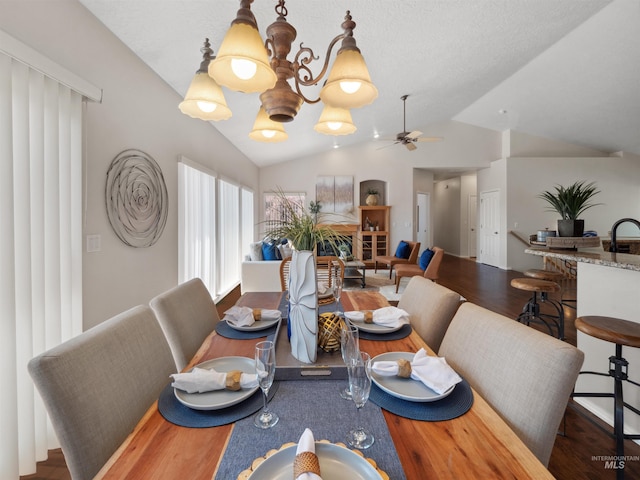 1415 E Lake Crk, Meridian, ID 83642 - dining space featuring lofted ceiling, ceiling fan, and wood finished floors