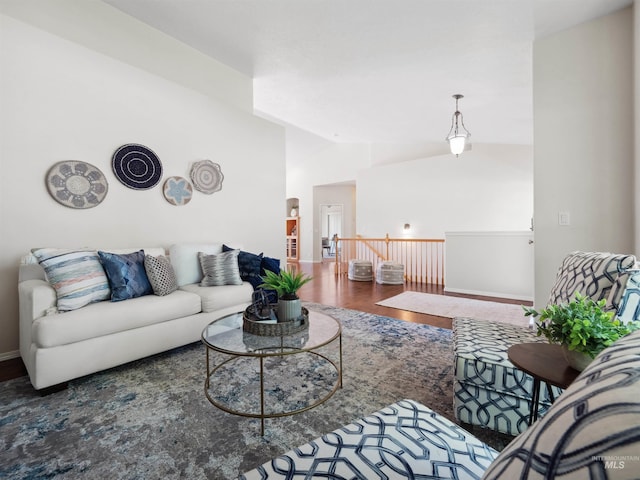 1415 E Lake Crk, Meridian, ID 83642 - living room featuring lofted ceiling, wood finished floors, and baseboards