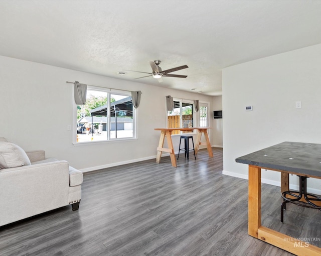 504 E 7th St, Emmett, ID 83617 - living room with a ceiling fan, plenty of natural light, wood finished floors, and baseboards