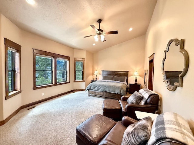 20 Shore Crest Ct, Donnelly, ID 83615 - bedroom featuring carpet flooring, baseboards, vaulted ceiling, recessed lighting, and a ceiling fan