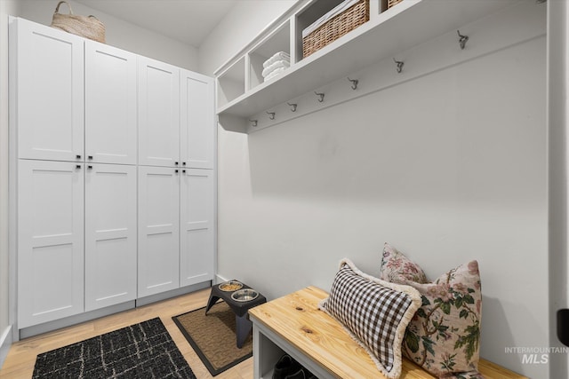 mudroom featuring light wood-type flooring