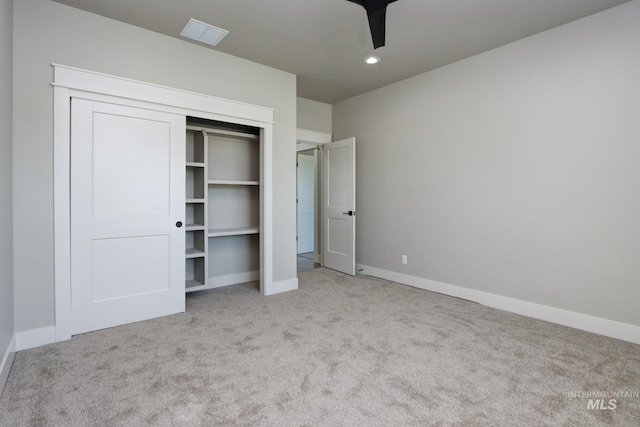 275 Meadow View Dr, Payette, ID 83661 - unfurnished bedroom with carpet, recessed lighting, a closet, and ceiling fan