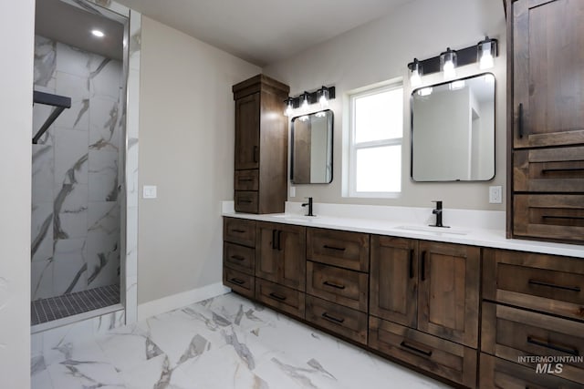 275 Meadow View Dr, Payette, ID 83661 - bathroom with double vanity, a marble finish shower, and marble finish flooring