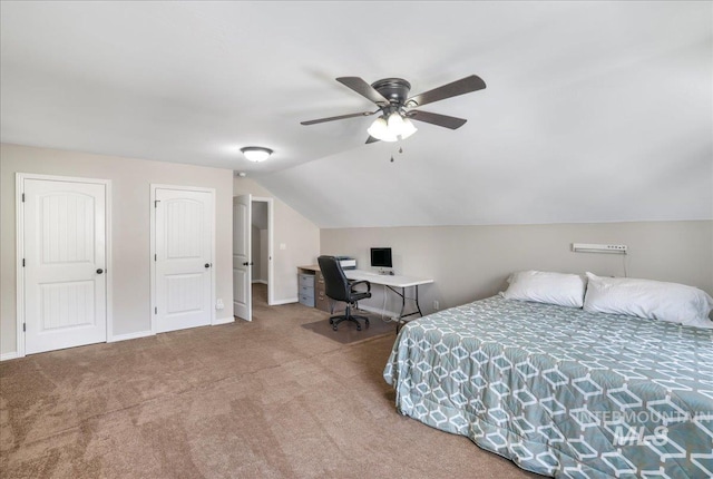 1021 Ballard Ln, Kimberly, ID 83341 - bedroom with carpet flooring, lofted ceiling, an office area, and a ceiling fan